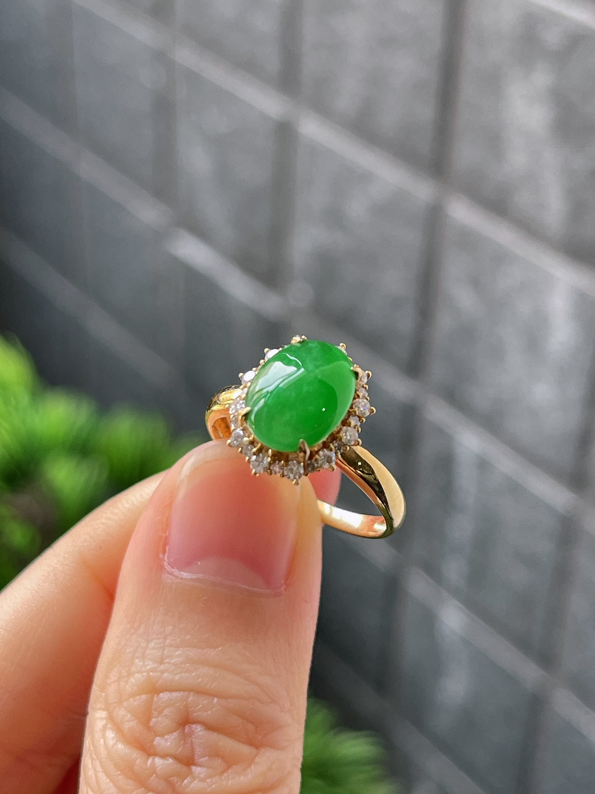 18k翡翠冰糯绿色戒指