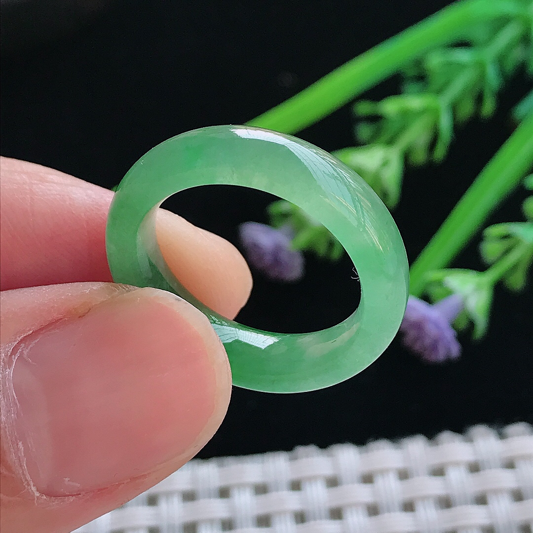 实拍A货翡翠17.5/5.6/3.7老坑冰阳绿戒指指环男女戒