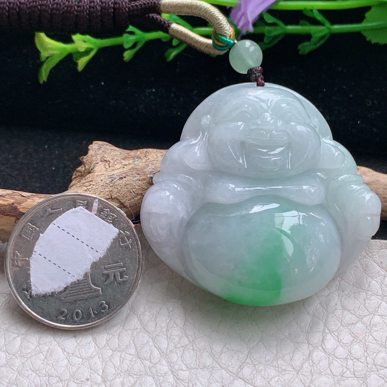 zen实拍43.8*46*13.3缅甸天然翡翠a货精雕清爽佛公玉项坠 玉挂件
