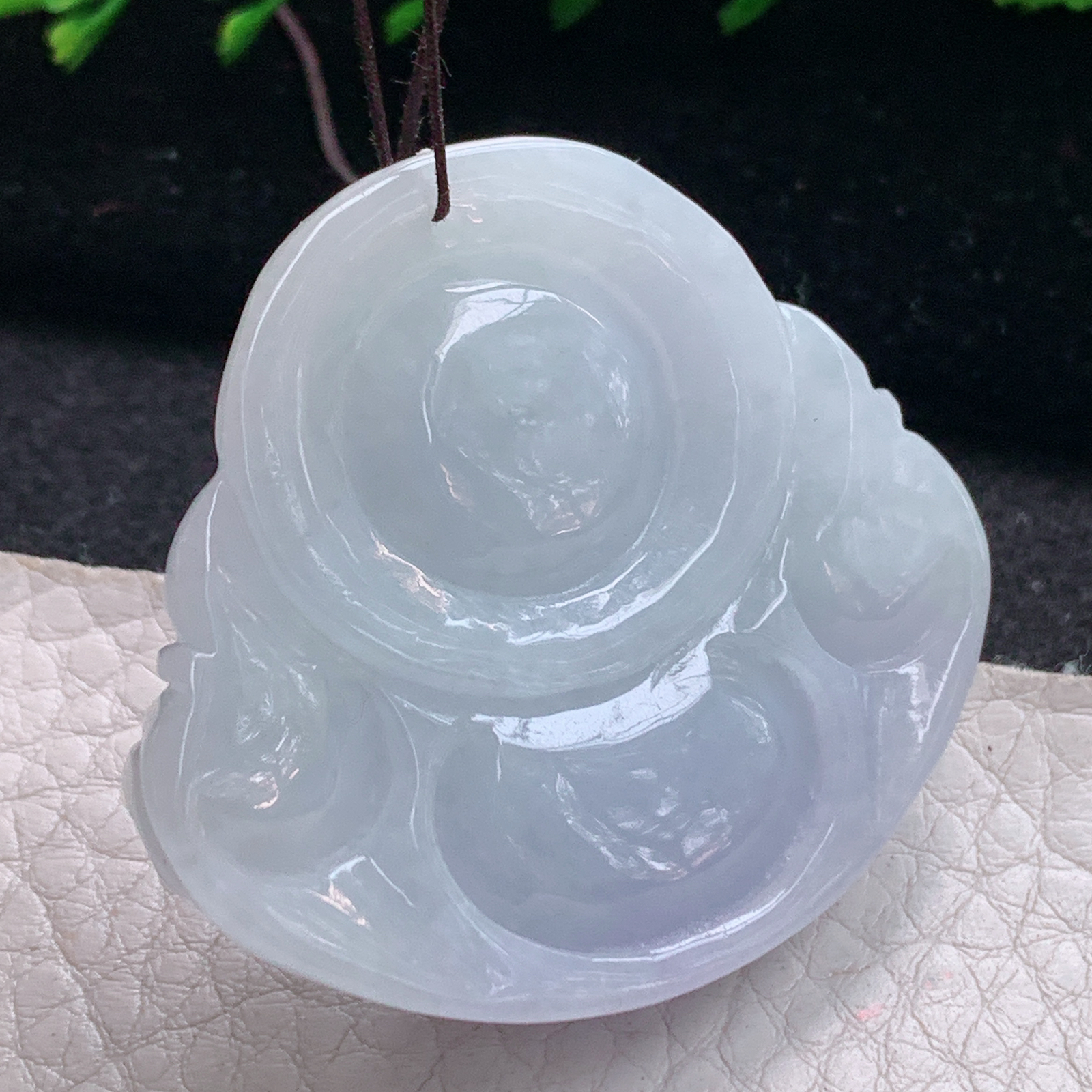 zen实拍41.5*46*12.5缅甸天然翡翠a货精雕清爽紫罗兰佛公玉项坠 玉挂件