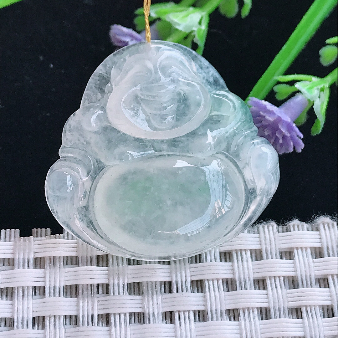 实拍A货翡翠27/30.8/7.3老坑冰种冰透佛公吊坠翡翠玉佛挂件