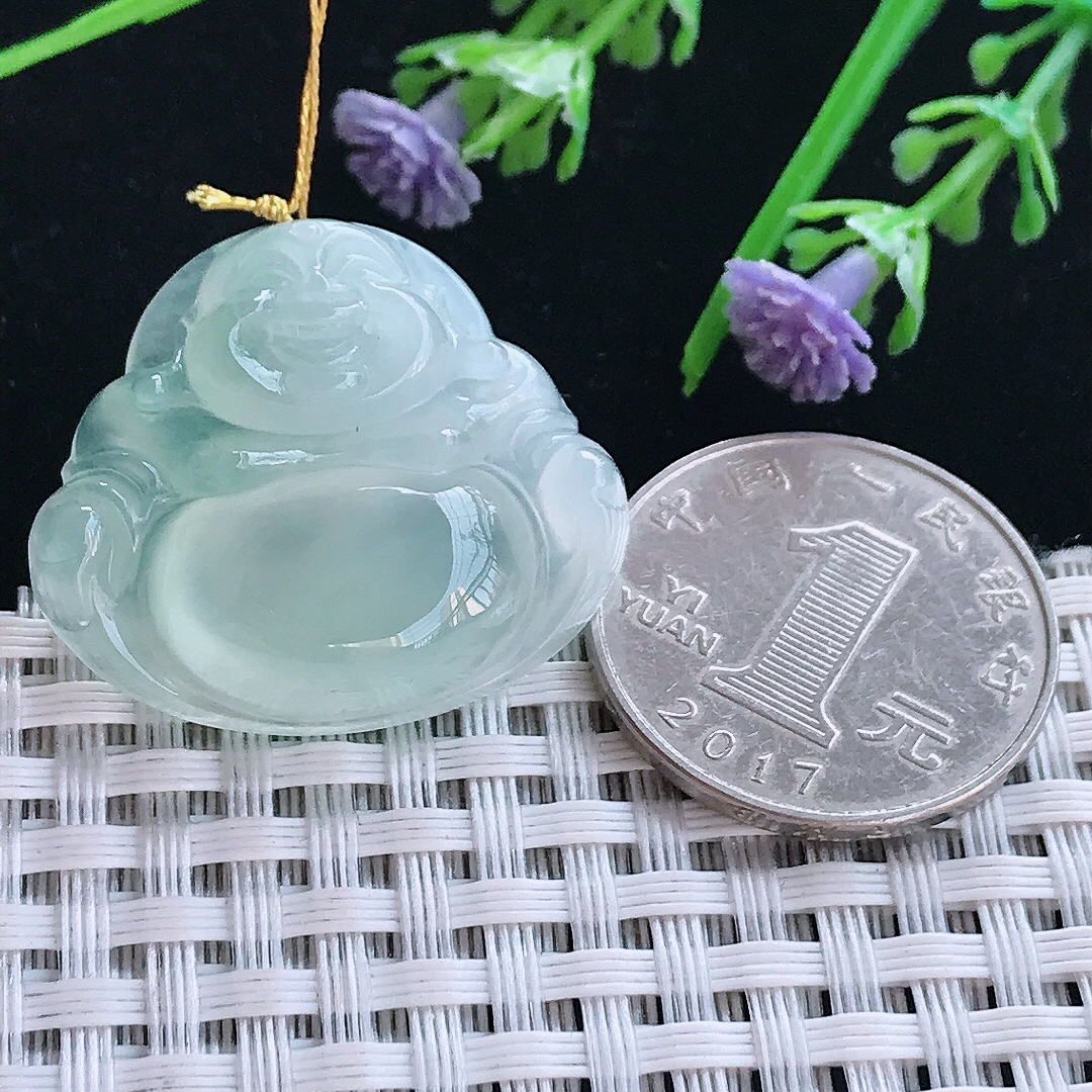 实拍A货翡翠27/30.8/7.3老坑冰种起光佛公吊坠翡翠玉佛挂件
