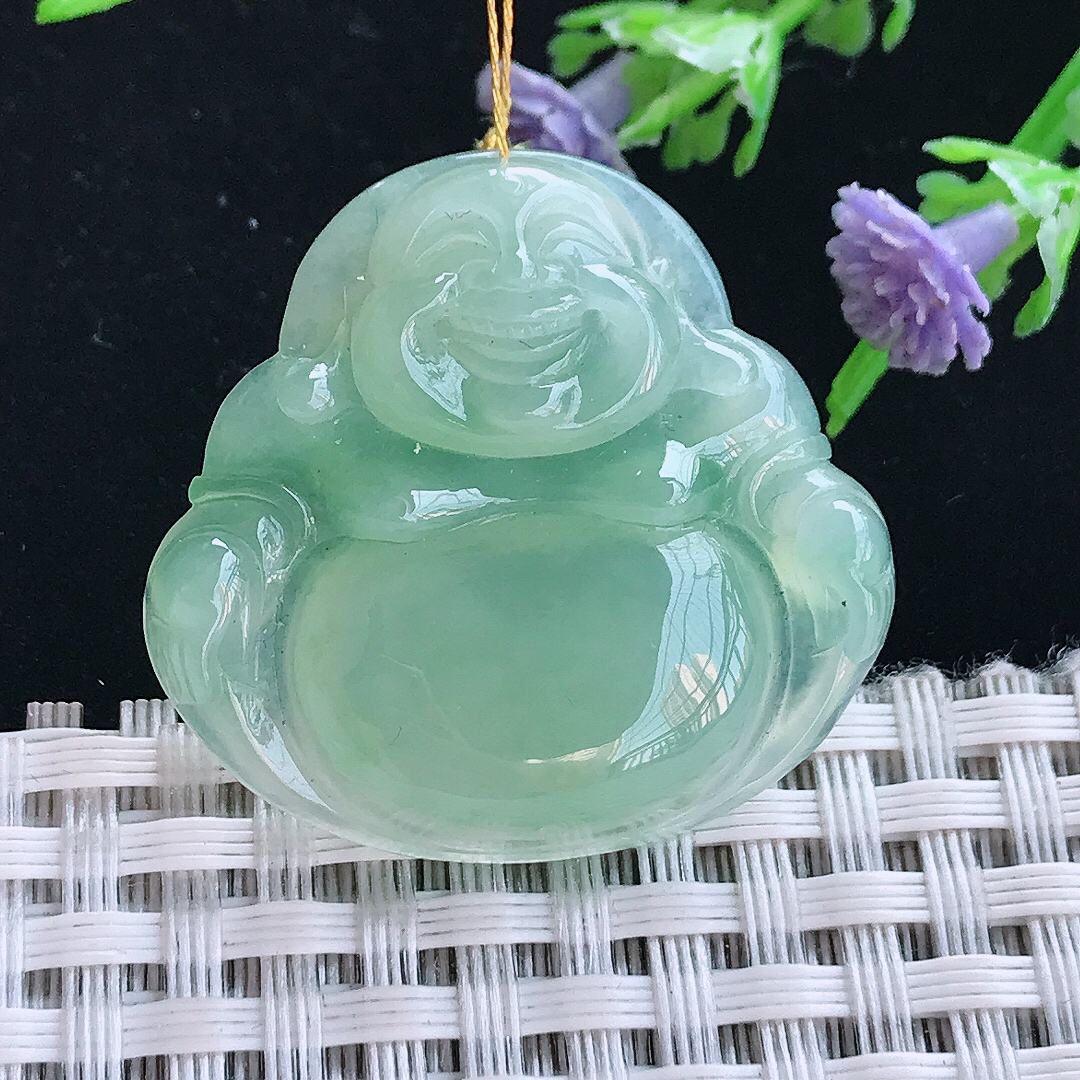 实拍A货翡翠31/32.8/6.1老坑冰胶水灵冰晴甜绿佛公吊坠翡翠玉佛挂件