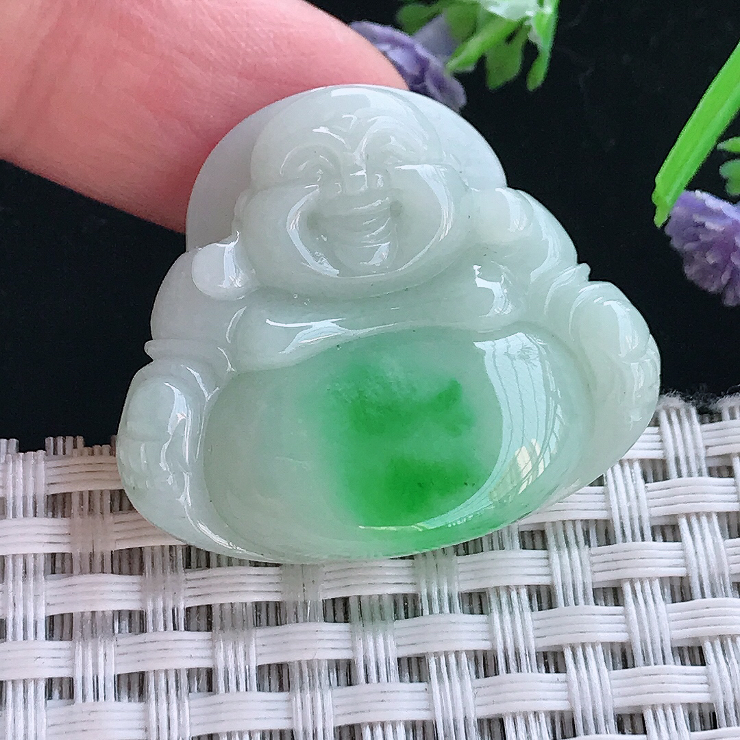 实拍A货翡翠29/33.6/6.8老坑精美飘阳绿佛公吊坠翡翠玉佛挂件