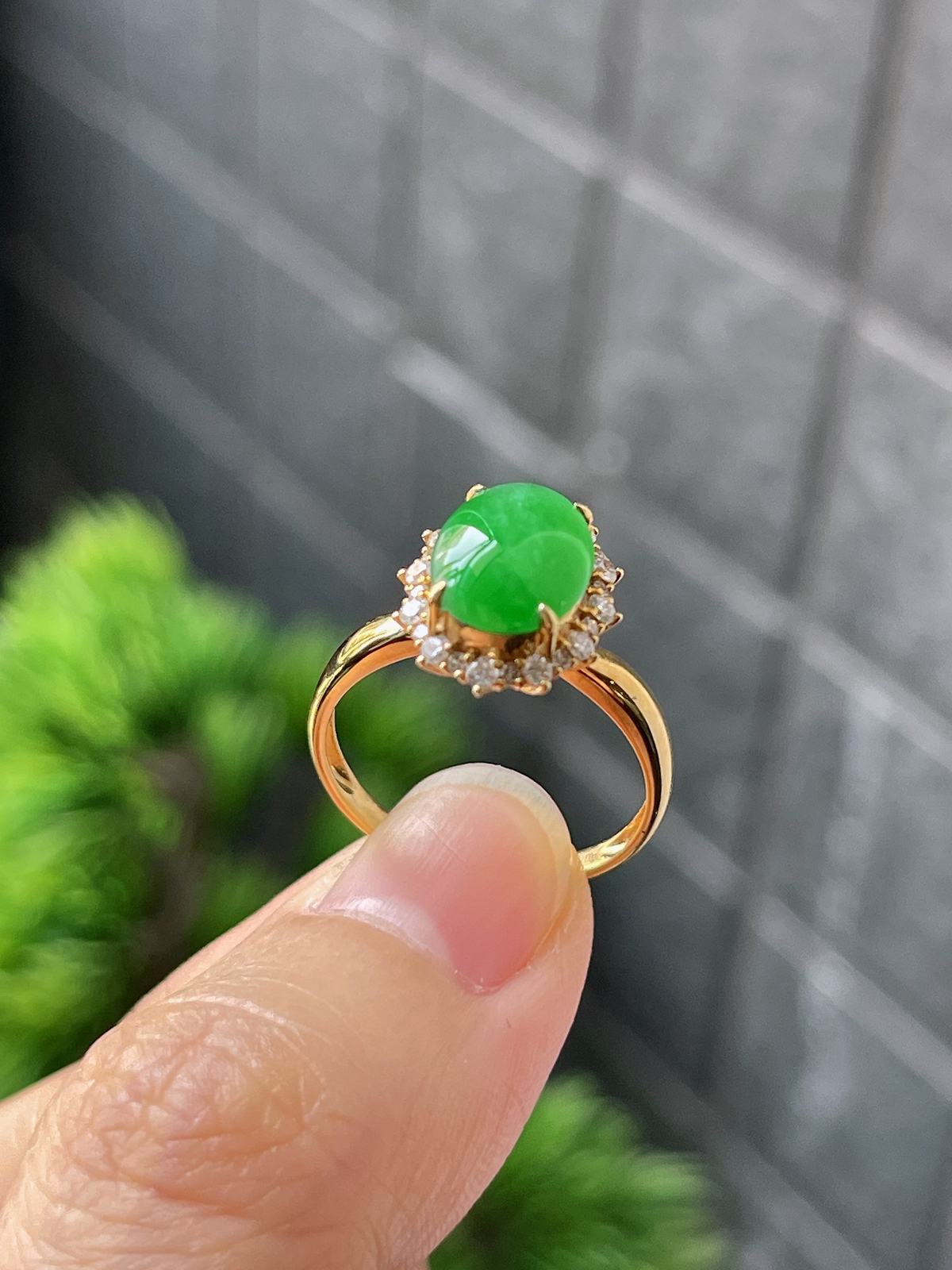 18k翡翠冰糯绿色戒指