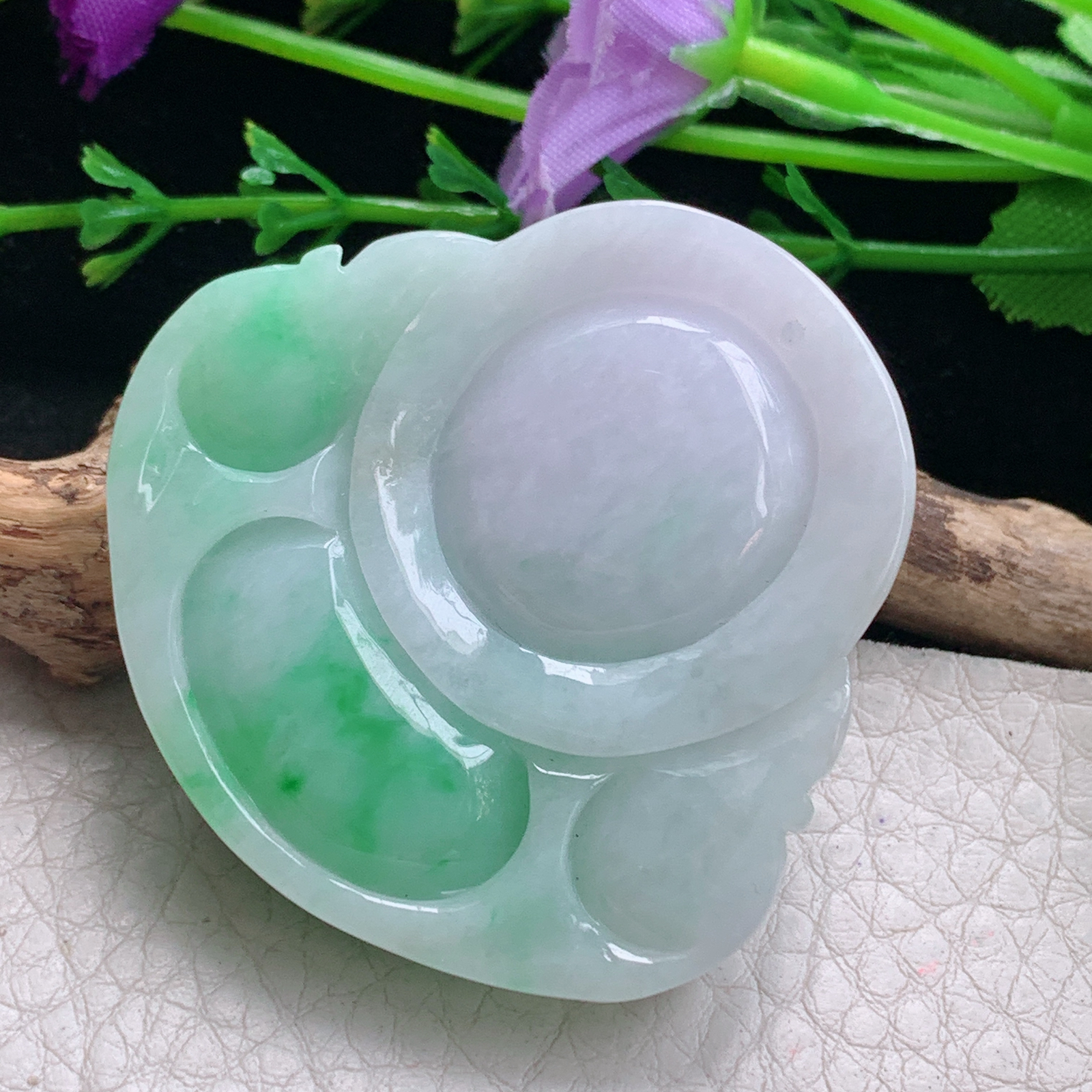 zen实拍45.5*47*12缅甸天然翡翠a货精雕春带彩大佛公玉项坠 玉挂件