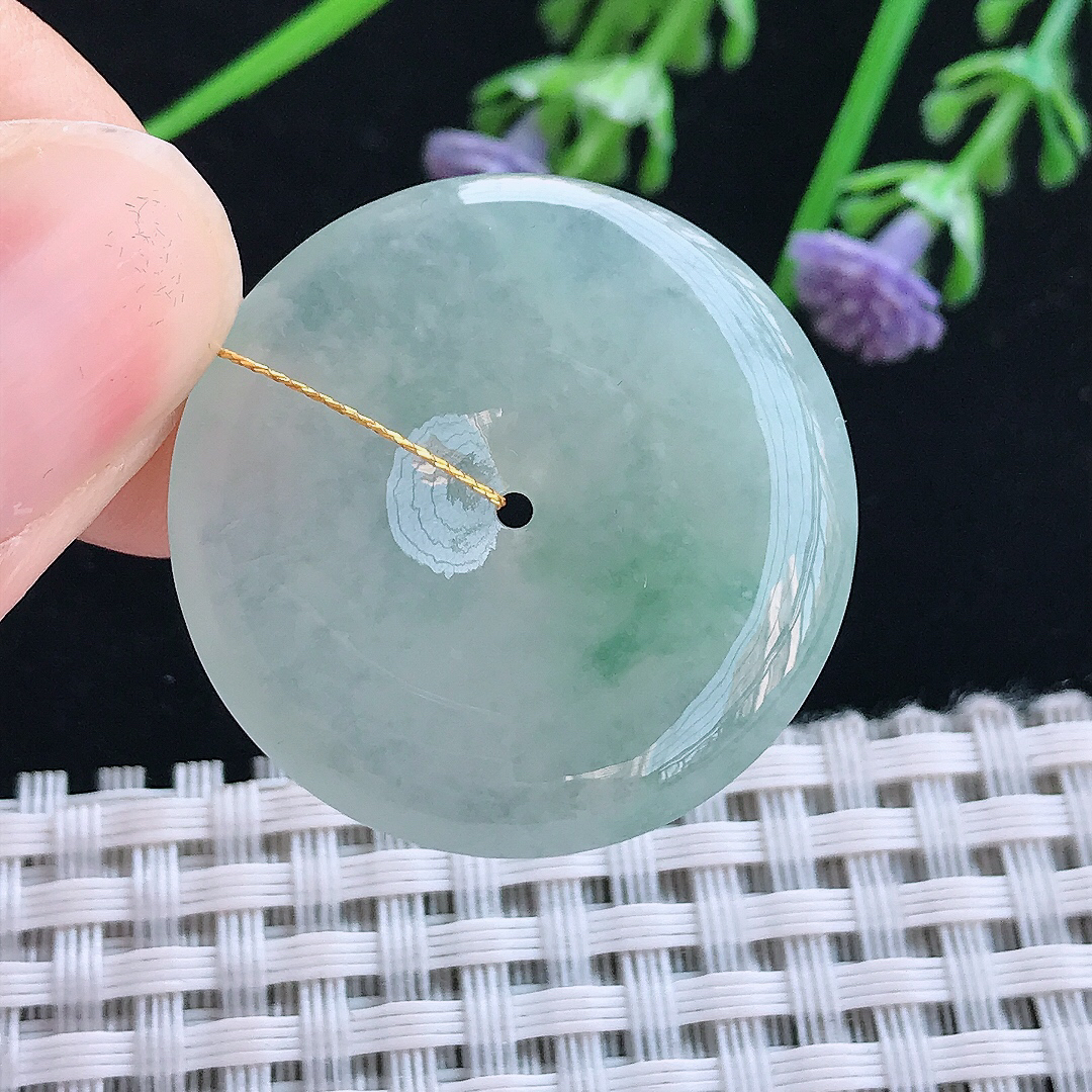 实拍A货翡翠30.2/5.8老坑冰胶水灵冰晴平安扣吊坠翡翠挂件