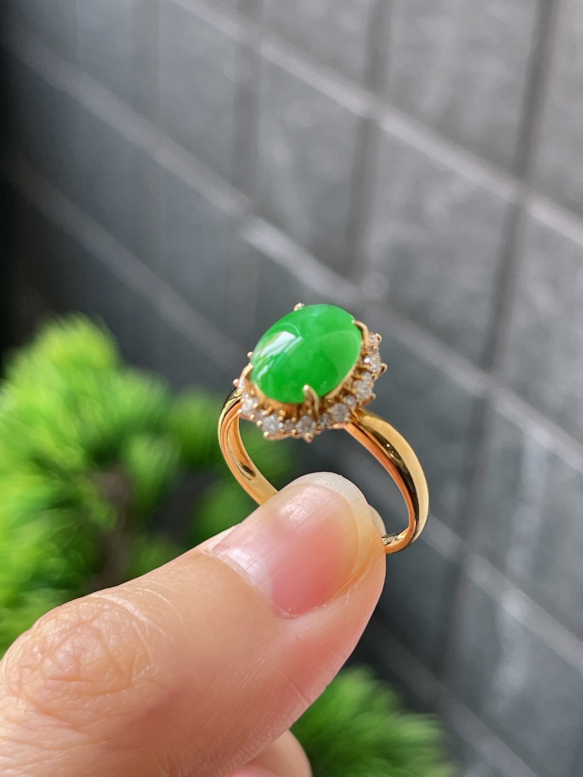 18k翡翠冰糯绿色戒指