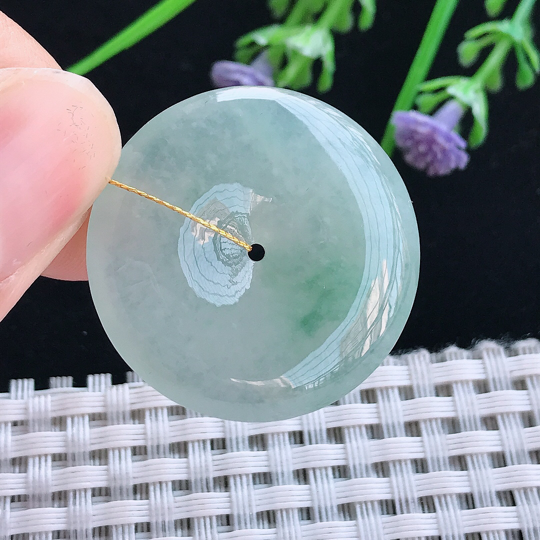 实拍A货翡翠30.2/5.8老坑冰胶水灵冰晴平安扣吊坠翡翠挂件