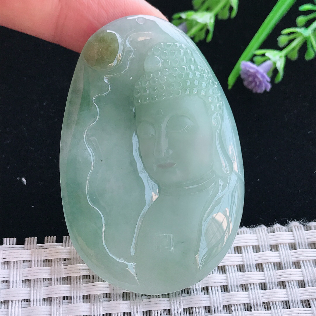 实拍A货翡翠58/39.6/7.3老坑冰润起胶晴底如来佛祖吊坠翡翠挂件