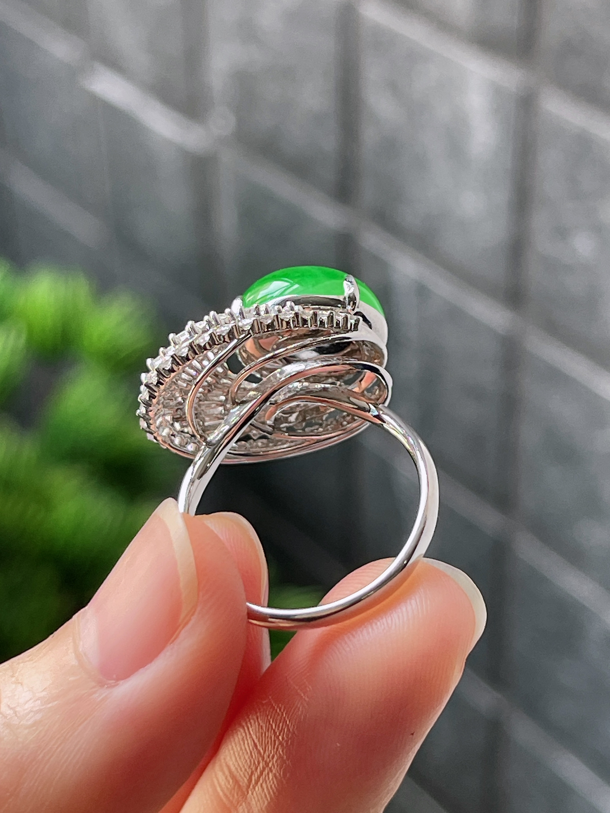 18k翡翠冰糯绿色戒指