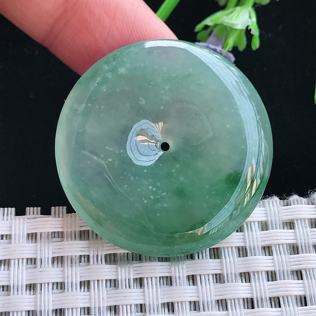 实拍A货翡翠34.3/6.1老坑冰胶果冻冰飘花平安扣吊坠翡翠挂件