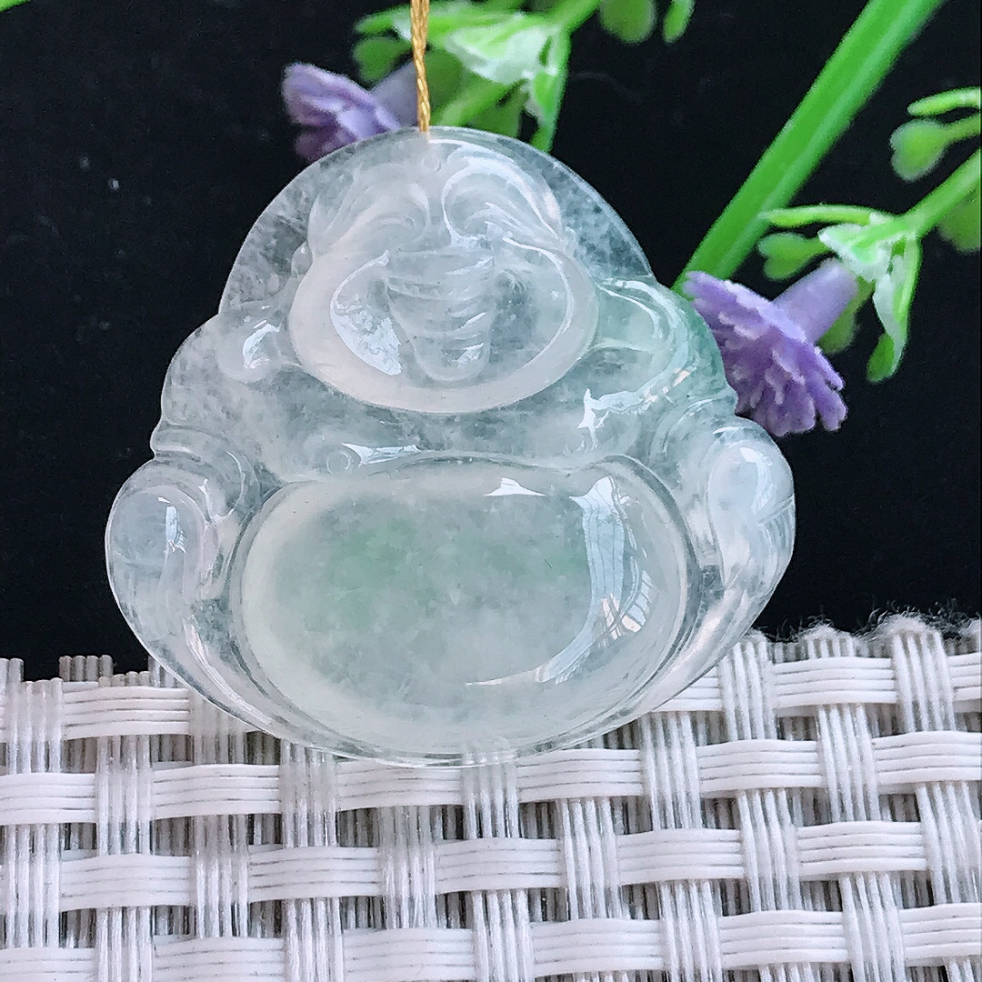 实拍A货翡翠29.5/31.6/6.1老坑冰种冰透佛公吊坠翡翠玉佛挂件