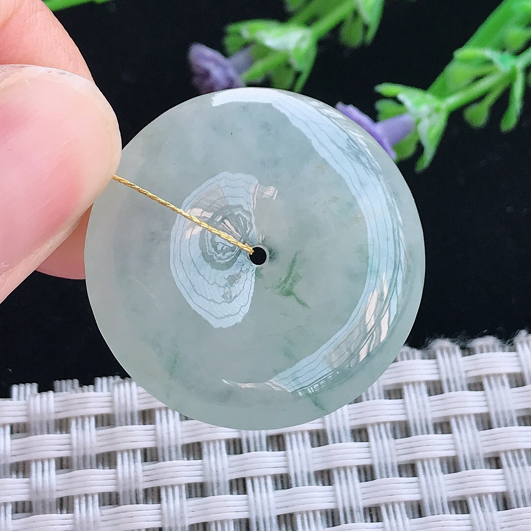 实拍A货翡翠29.8/6老坑冰胶果冻飘花平安扣吊坠翡翠挂件