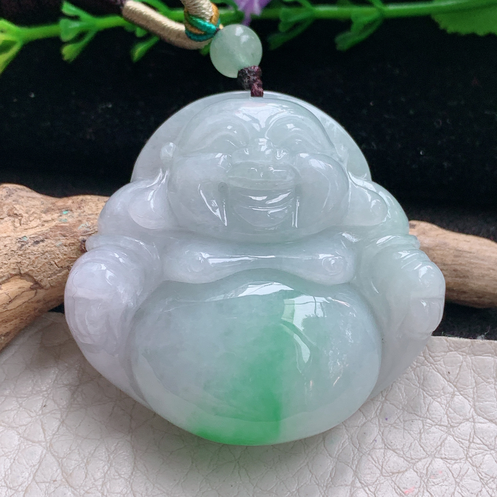 zen实拍43.8*46*13.3缅甸天然翡翠a货精雕清爽佛公玉项坠 玉挂件