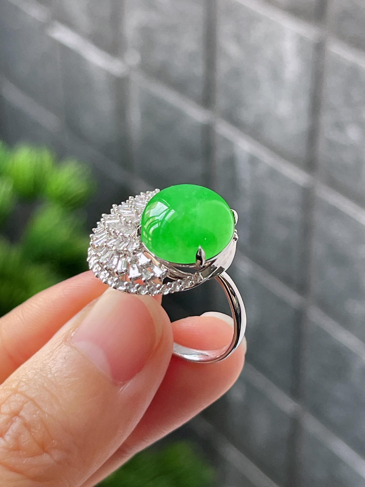 18k翡翠冰糯绿色戒指