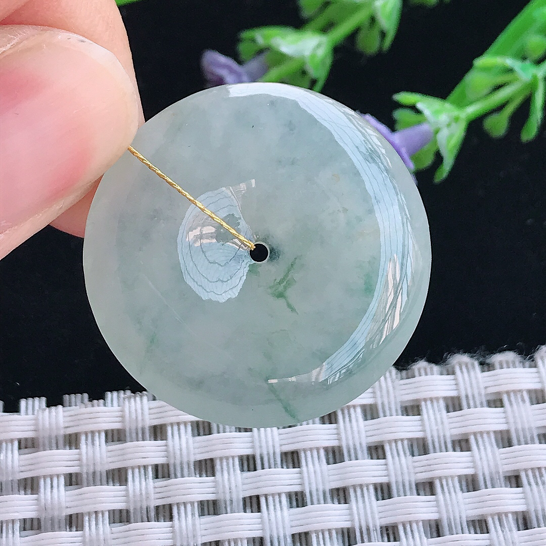 实拍A货翡翠29.8/6老坑冰胶果冻飘花平安扣吊坠翡翠挂件