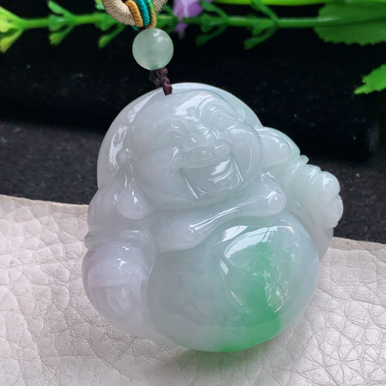 zen实拍43.8*46*13.3缅甸天然翡翠a货精雕清爽佛公玉项坠 玉挂件