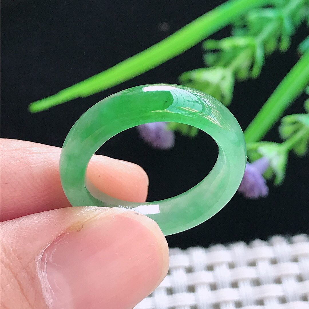 实拍A货翡翠17.5/5.6/3.7老坑冰阳绿戒指指环男女戒