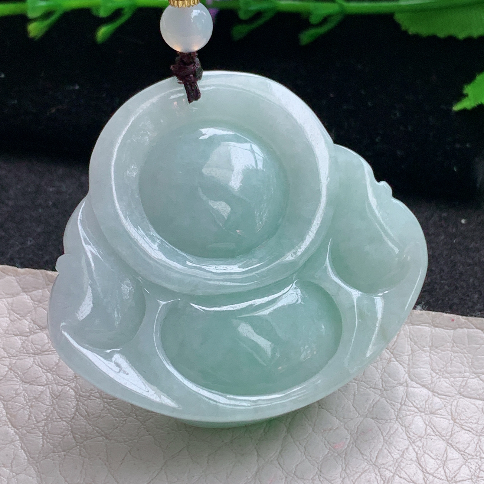 zen实拍43*46.8*13缅甸天然翡翠a货精雕飘绿佛公 弥勒佛玉项坠 玉挂件