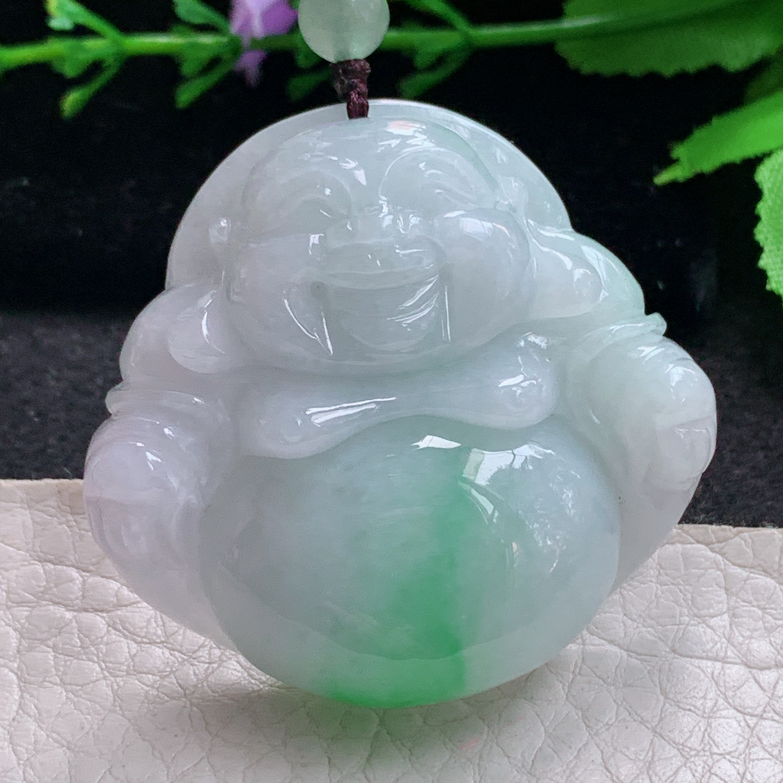 zen实拍43.8*46*13.3缅甸天然翡翠a货精雕清爽佛公玉项坠 玉挂件