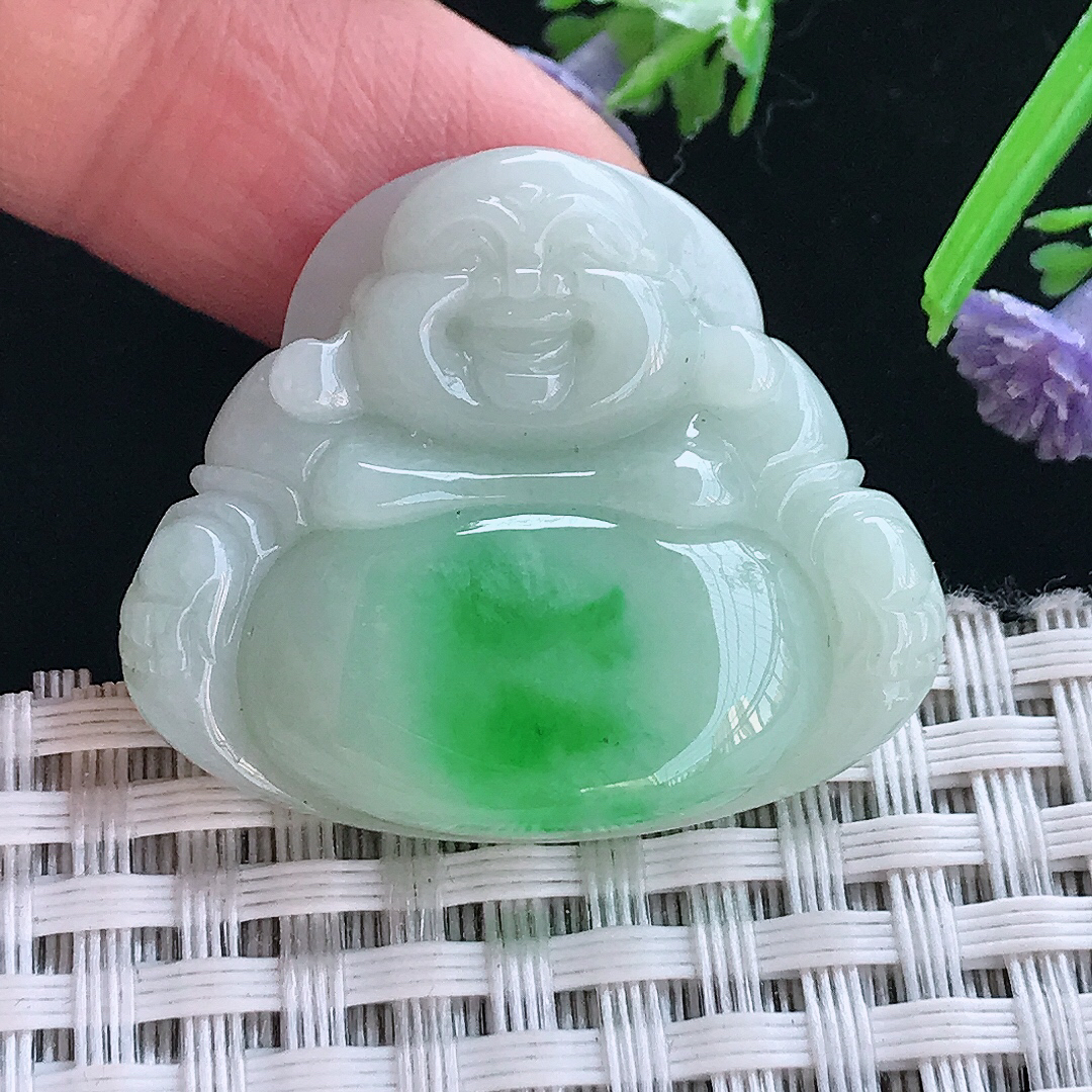 实拍A货翡翠29/33.6/6.8老坑精美飘阳绿佛公吊坠翡翠玉佛挂件