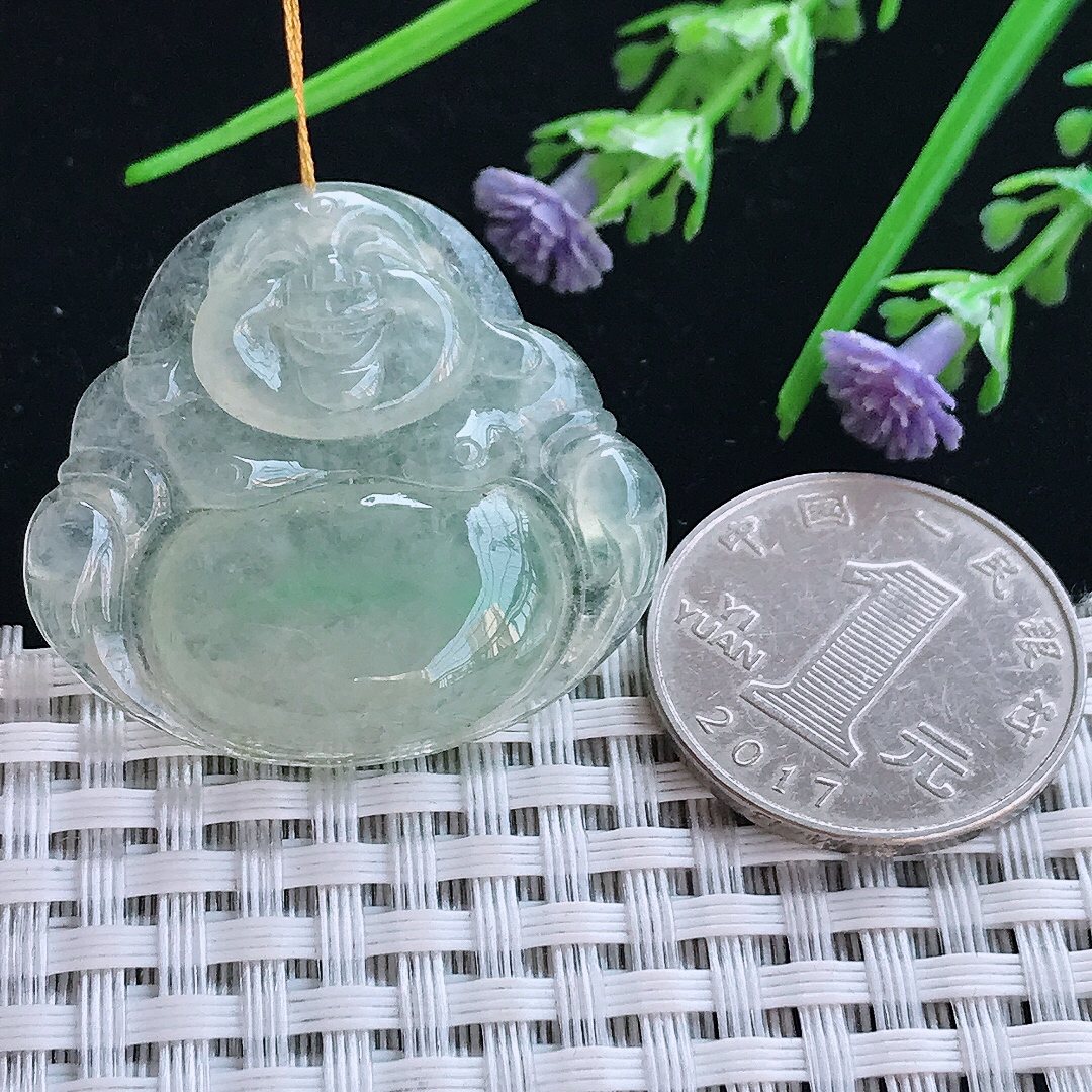 实拍A货翡翠32.6/35.5/5.9老坑冰种起胶冰晴佛公吊坠翡翠挂件