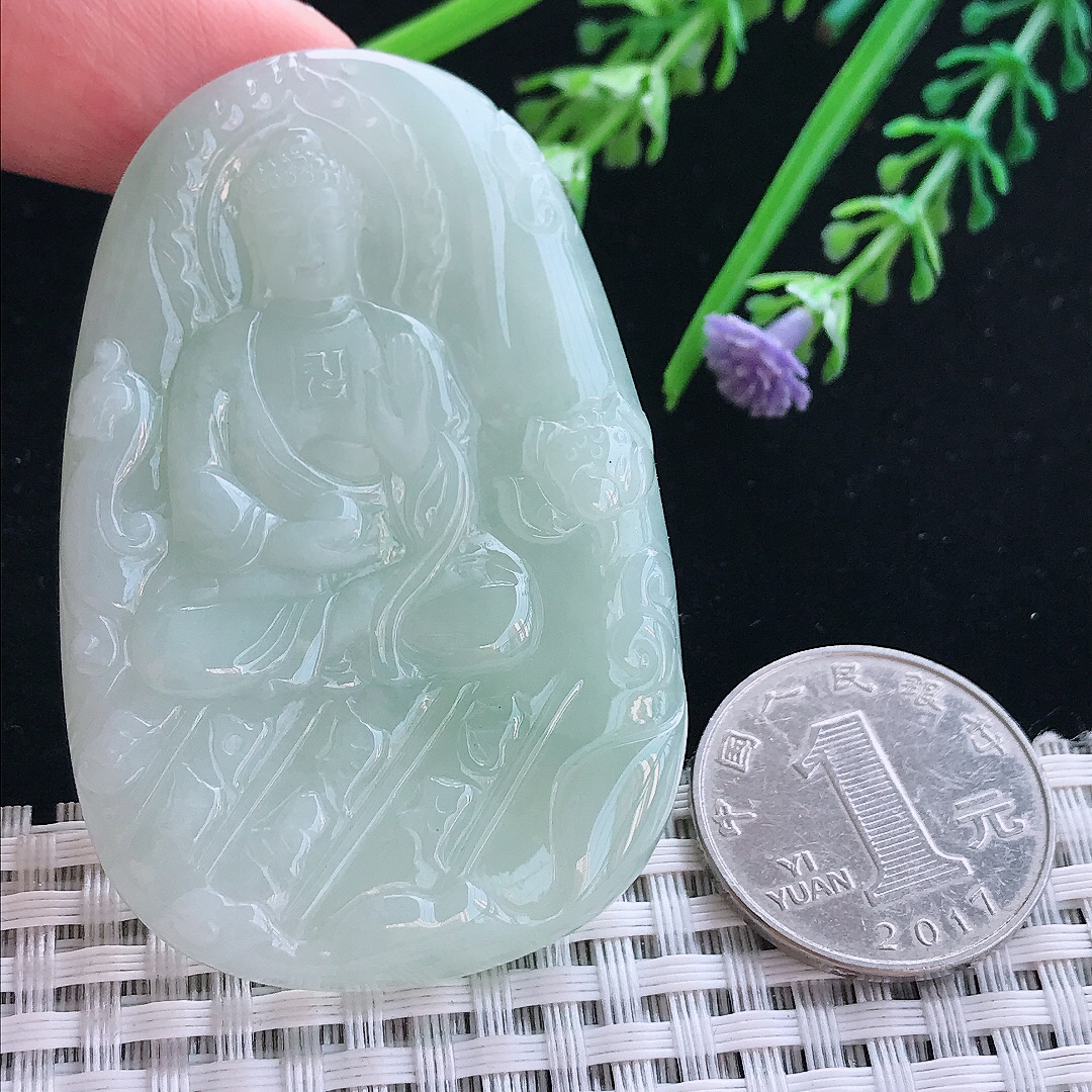 实拍A货翡翠60/39.7/6.5老坑冰润冰晴底阿弥陀佛吊坠翡翠挂件
