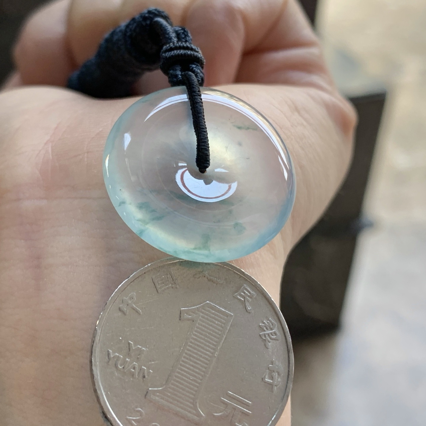 冰蓝花平安扣^_^透亮 尺寸25.5-4.6