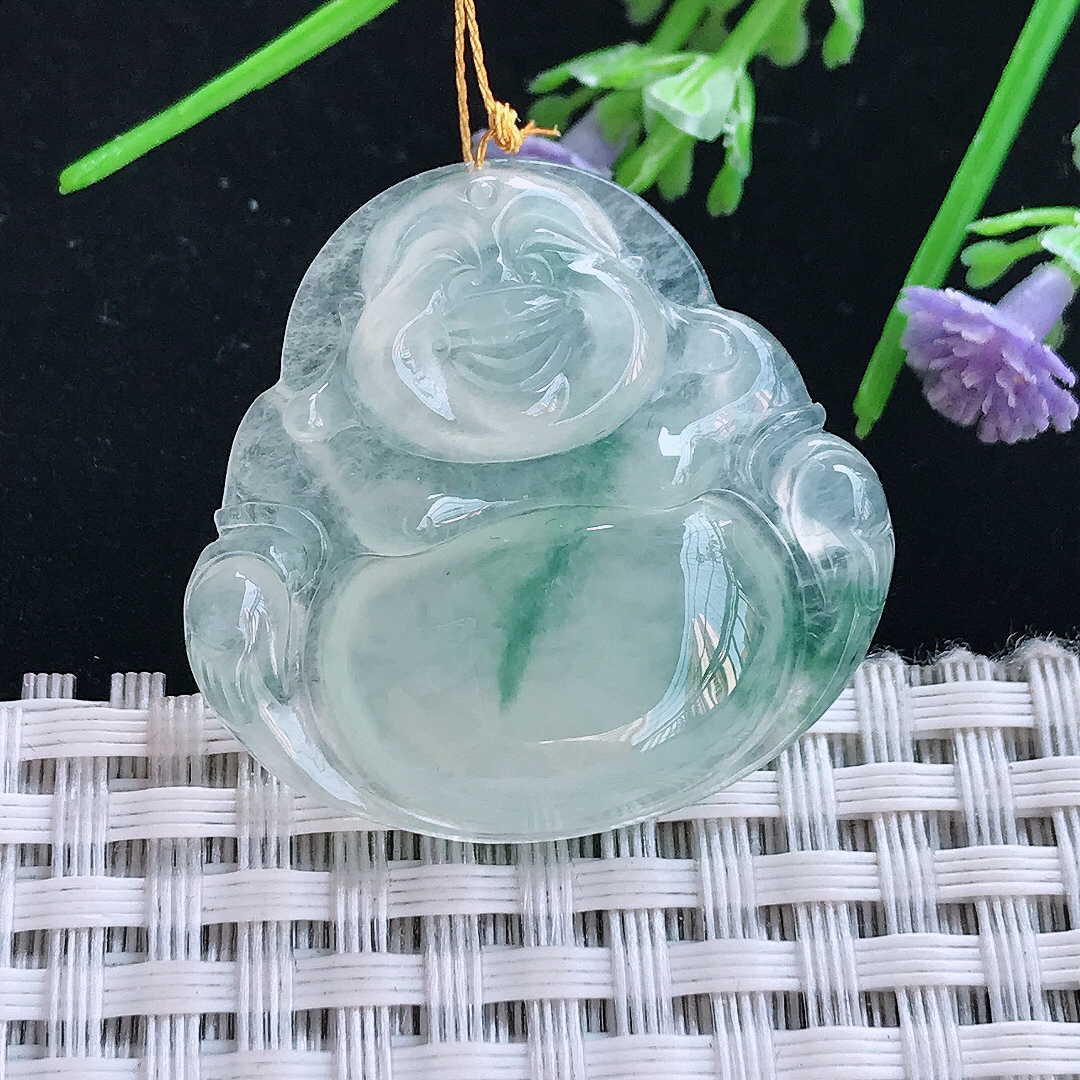 实拍A货翡翠31/32.6/6老坑冰种冰飘花佛公吊坠翡翠挂件