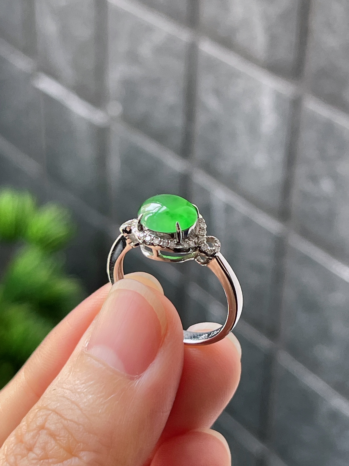 18k翡翠冰糯绿色戒指