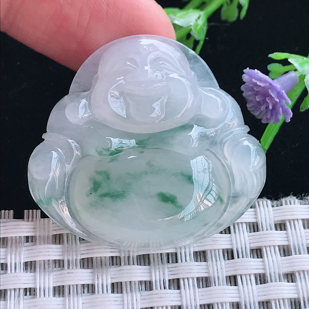 实拍A货翡翠31.8/34.8/6.2老坑冰胶水灵冰飘花佛公吊坠翡翠挂件