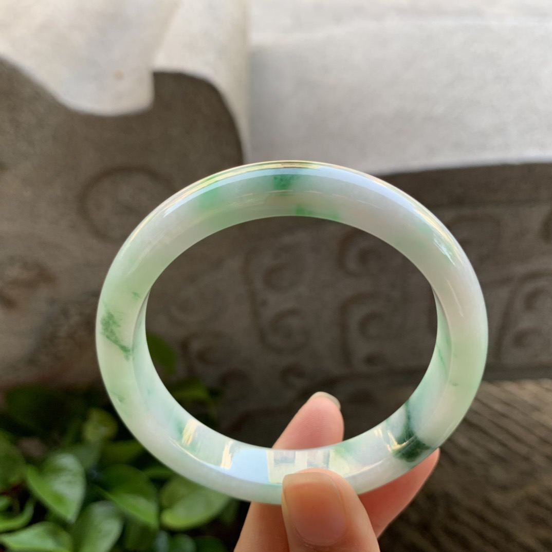 圈口57.5-12-7.7 【飘绿正圈手镯】正圈57 58可戴
