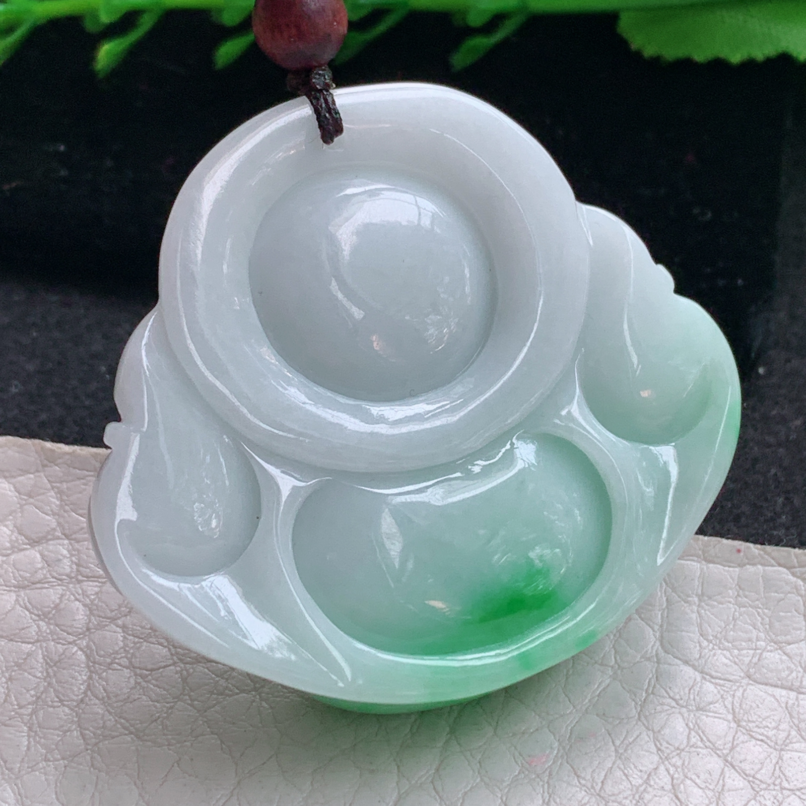 zen实拍44*48.2*13缅甸天然翡翠a货精雕飘阳绿佛公玉项坠 玉挂件