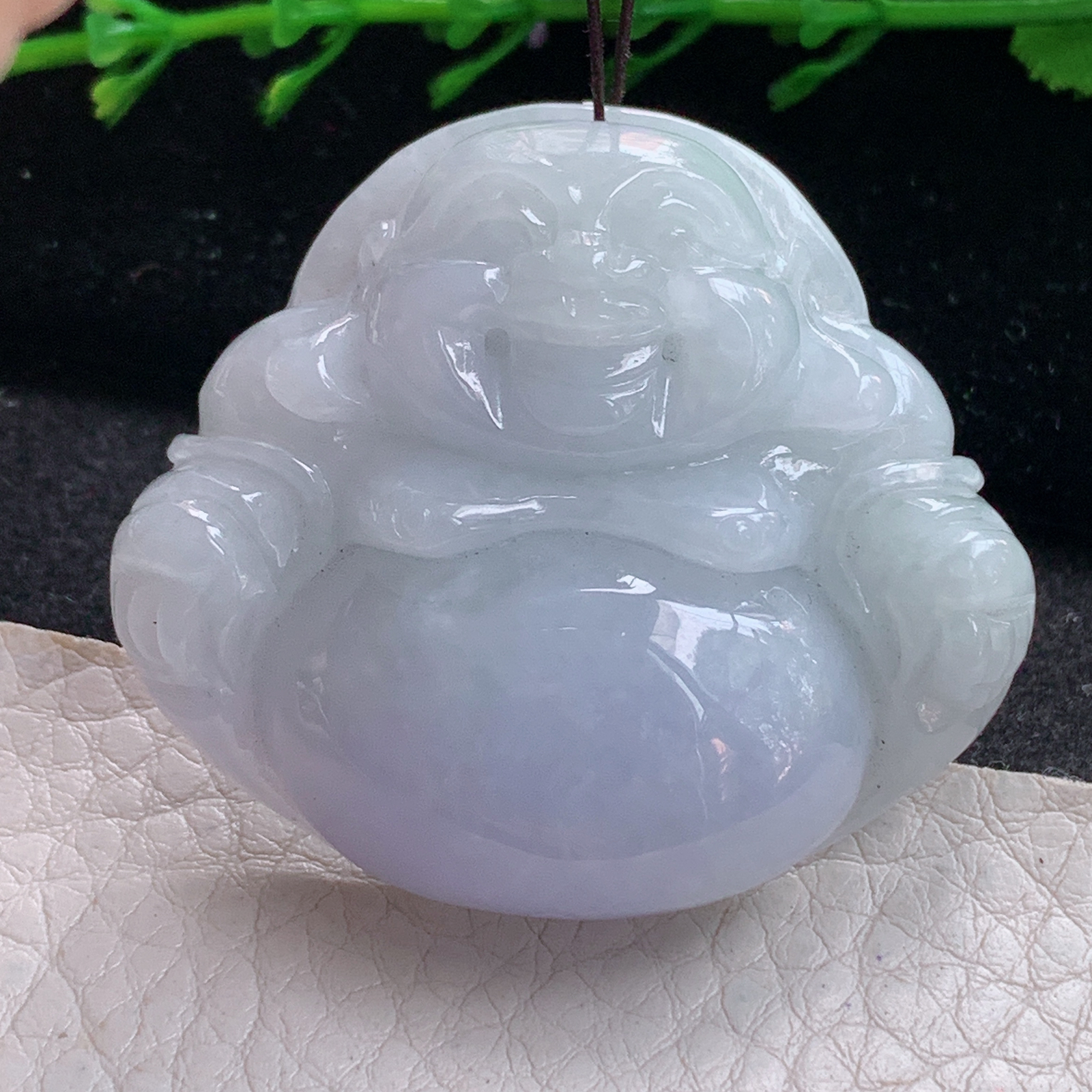 zen实拍41.5*46*12.5缅甸天然翡翠a货精雕清爽紫罗兰佛公玉项坠 玉挂件