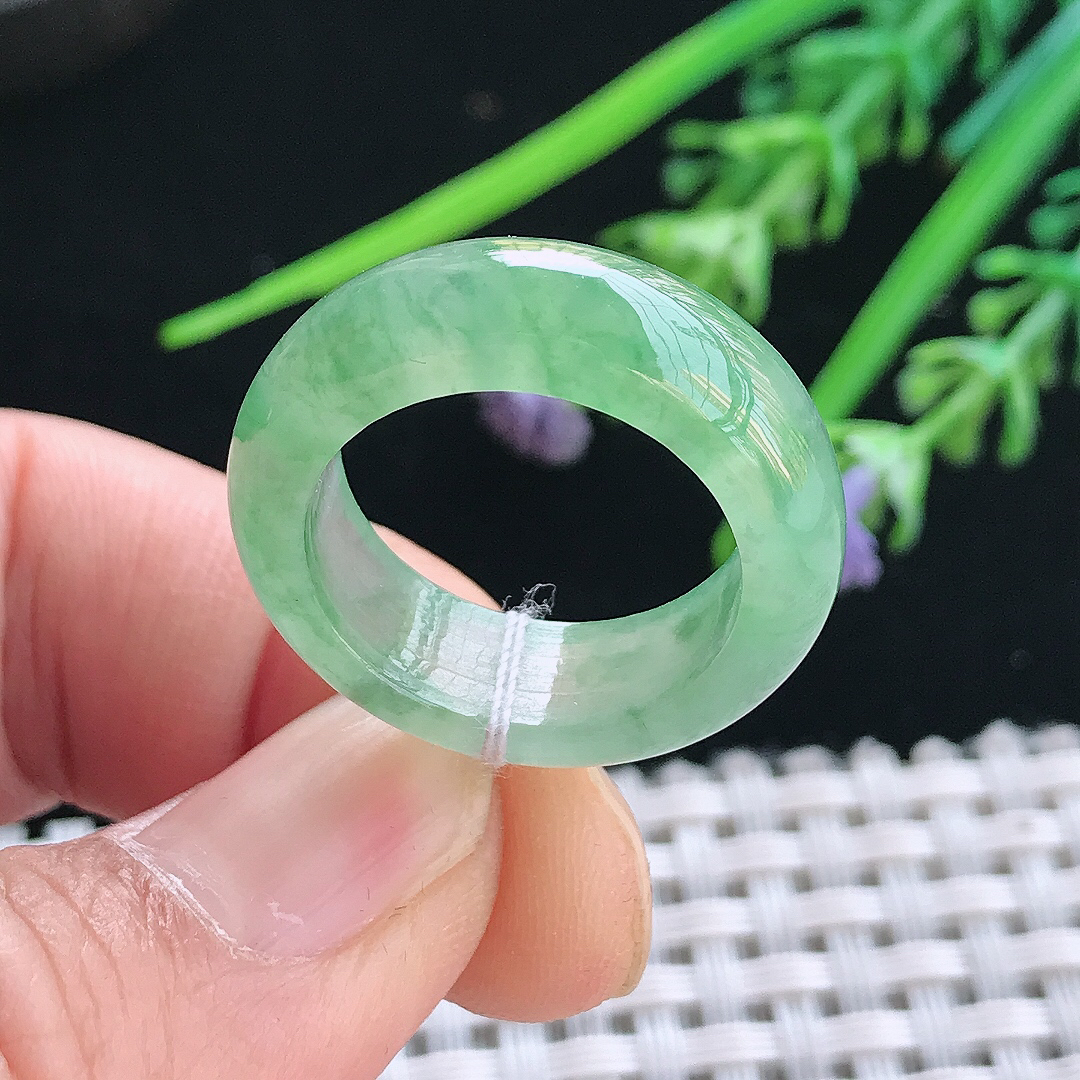 实拍A货翡翠18/7.6/4.2老坑冰透起胶冰晴绿指环戒指男女玉戒