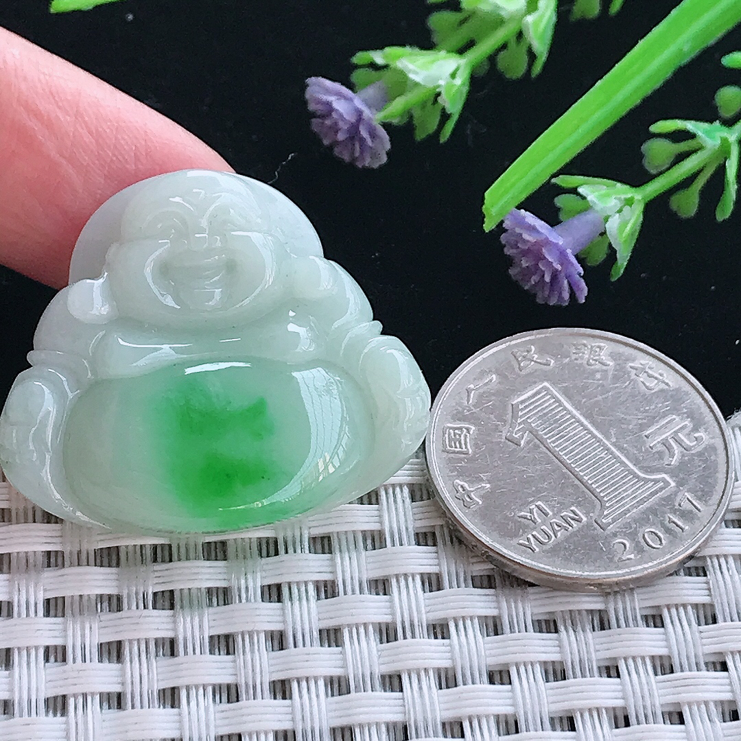 实拍A货翡翠29/33.6/6.8老坑精美飘阳绿佛公吊坠翡翠玉佛挂件