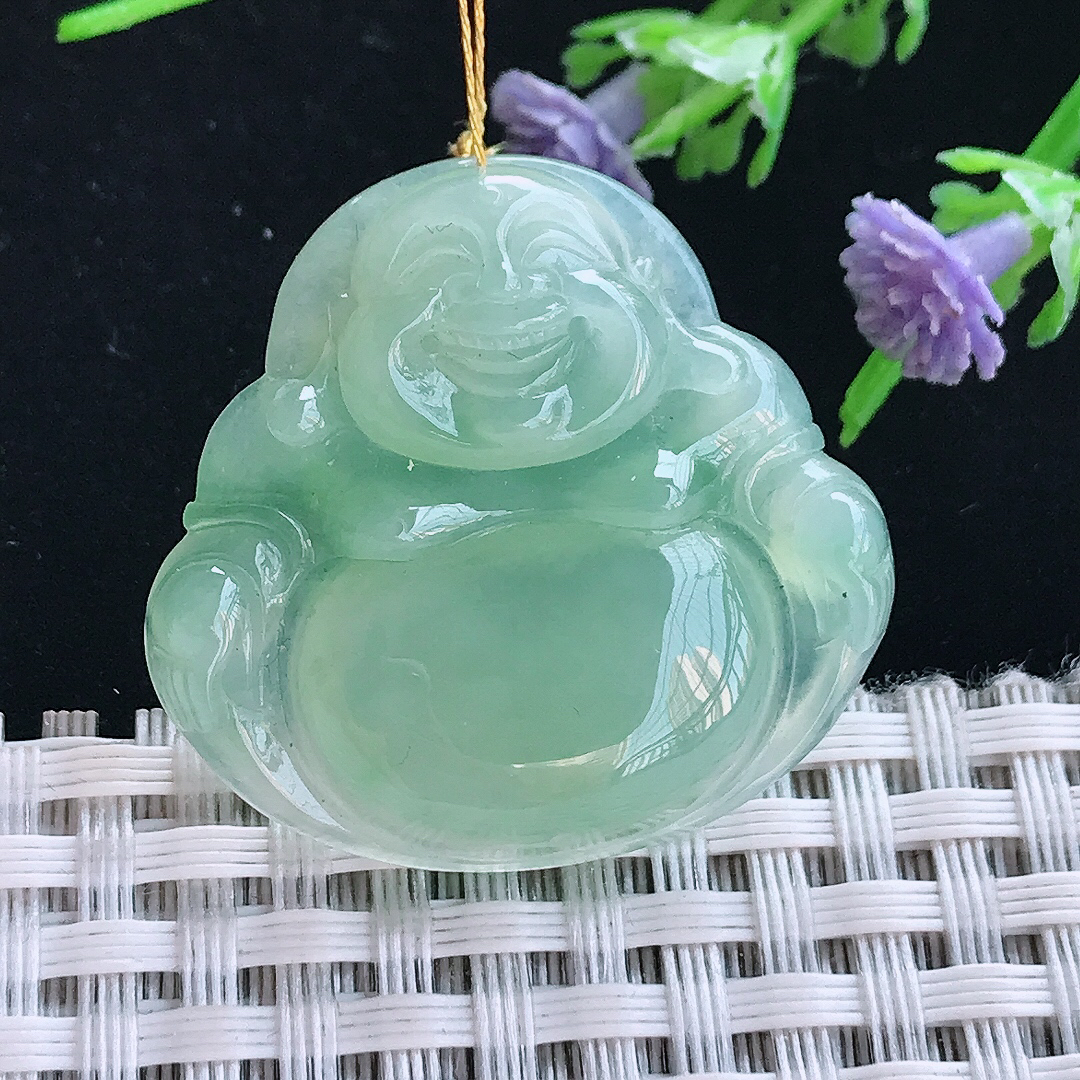 实拍A货翡翠31/32.8/6.1老坑冰胶水灵冰晴甜绿佛公吊坠翡翠玉佛挂件