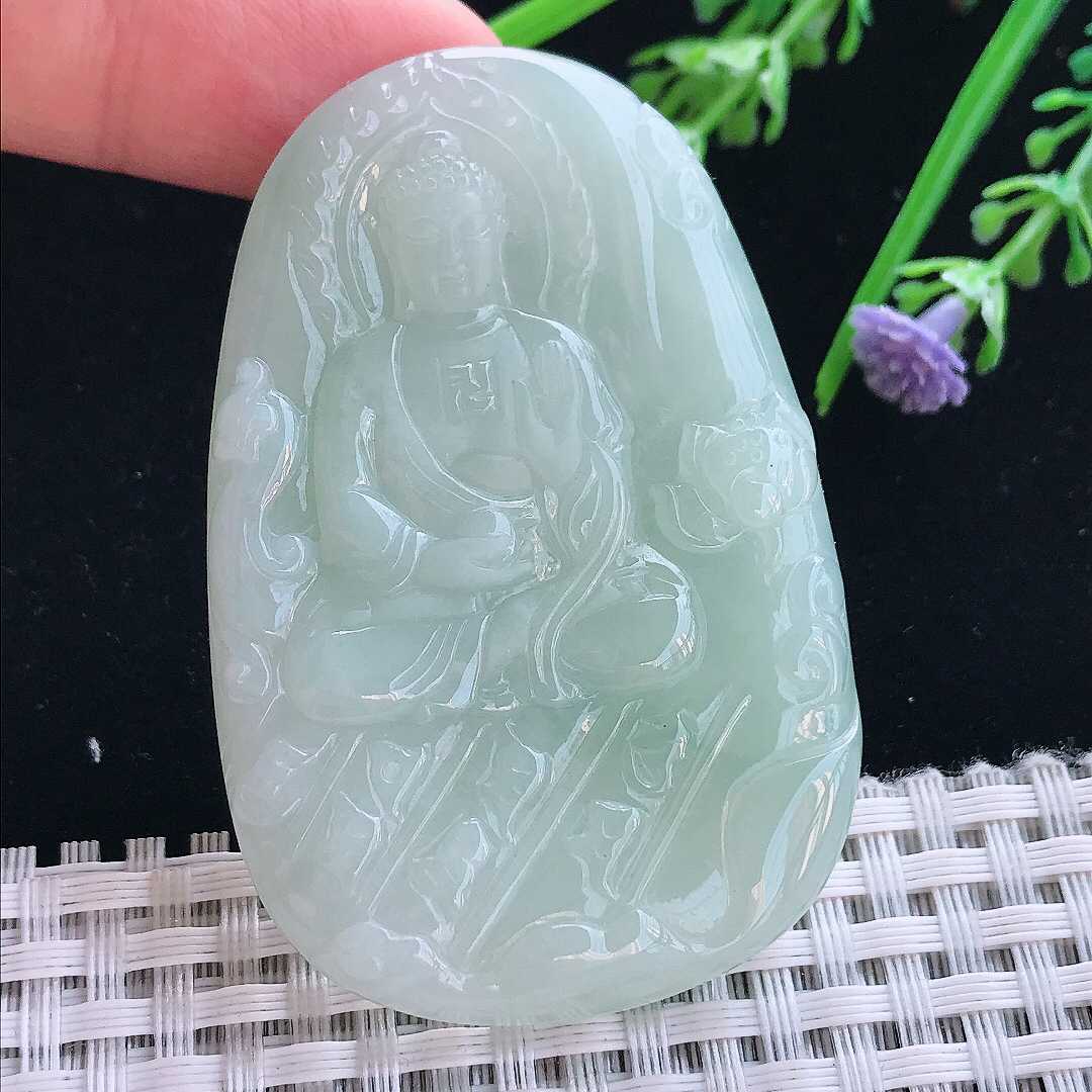 实拍A货翡翠60/39.7/6.5老坑冰润冰晴底阿弥陀佛吊坠翡翠挂件