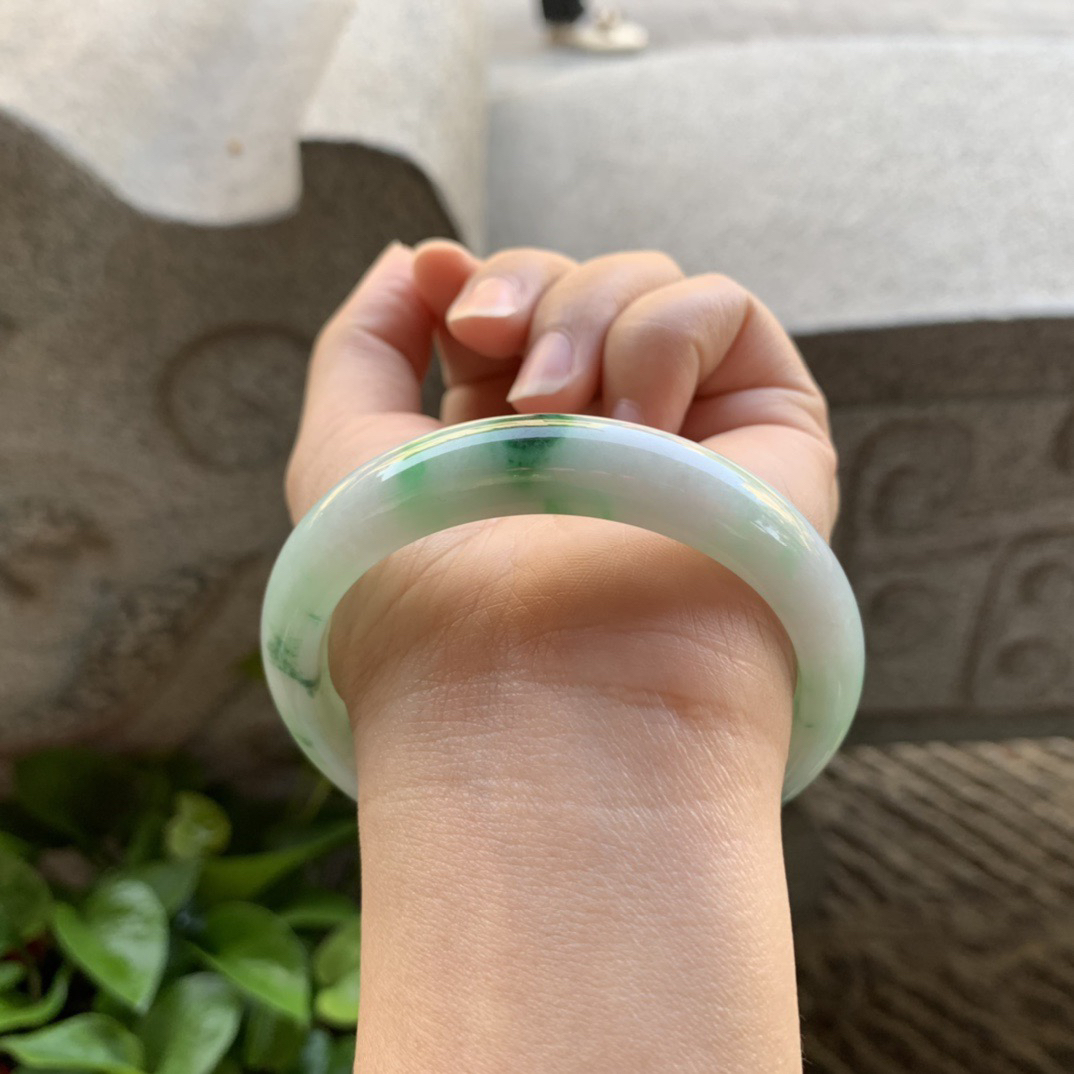 圈口57.5-12-7.7 【飘绿正圈手镯】正圈57 58可戴