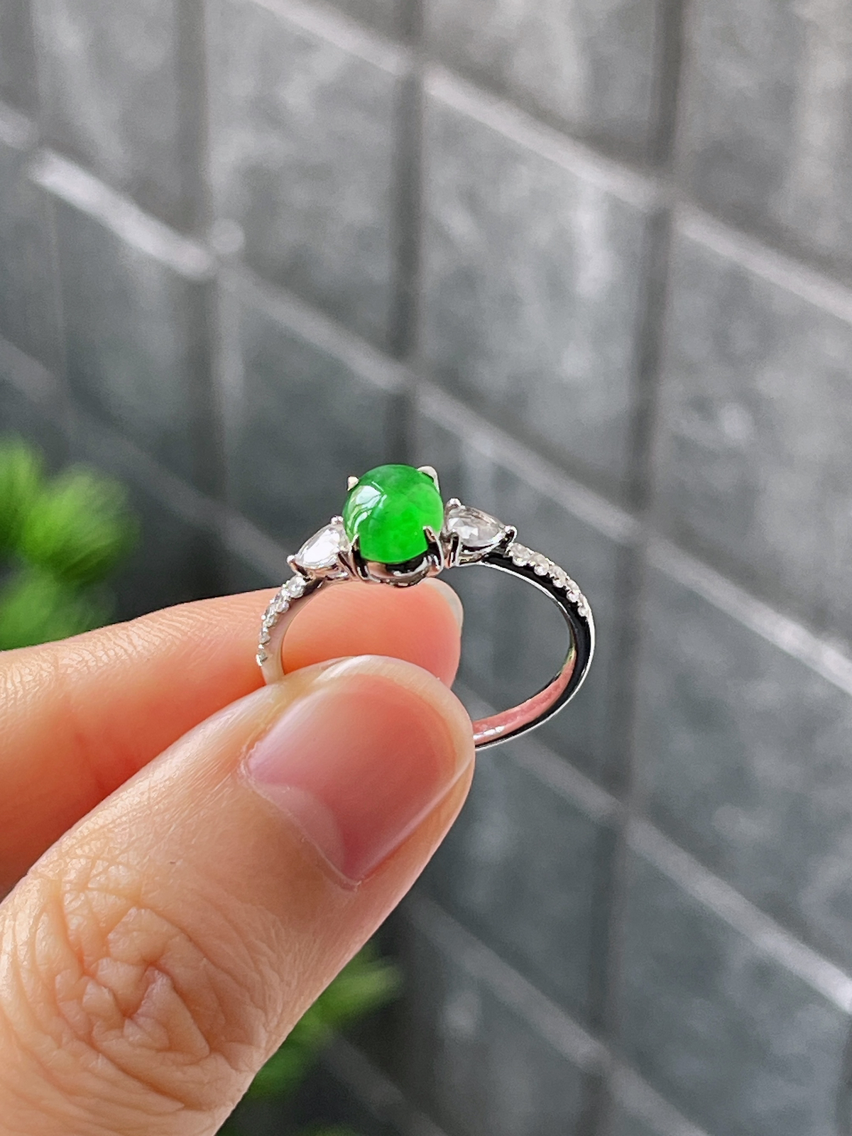 18k翡翠冰糯绿色戒指