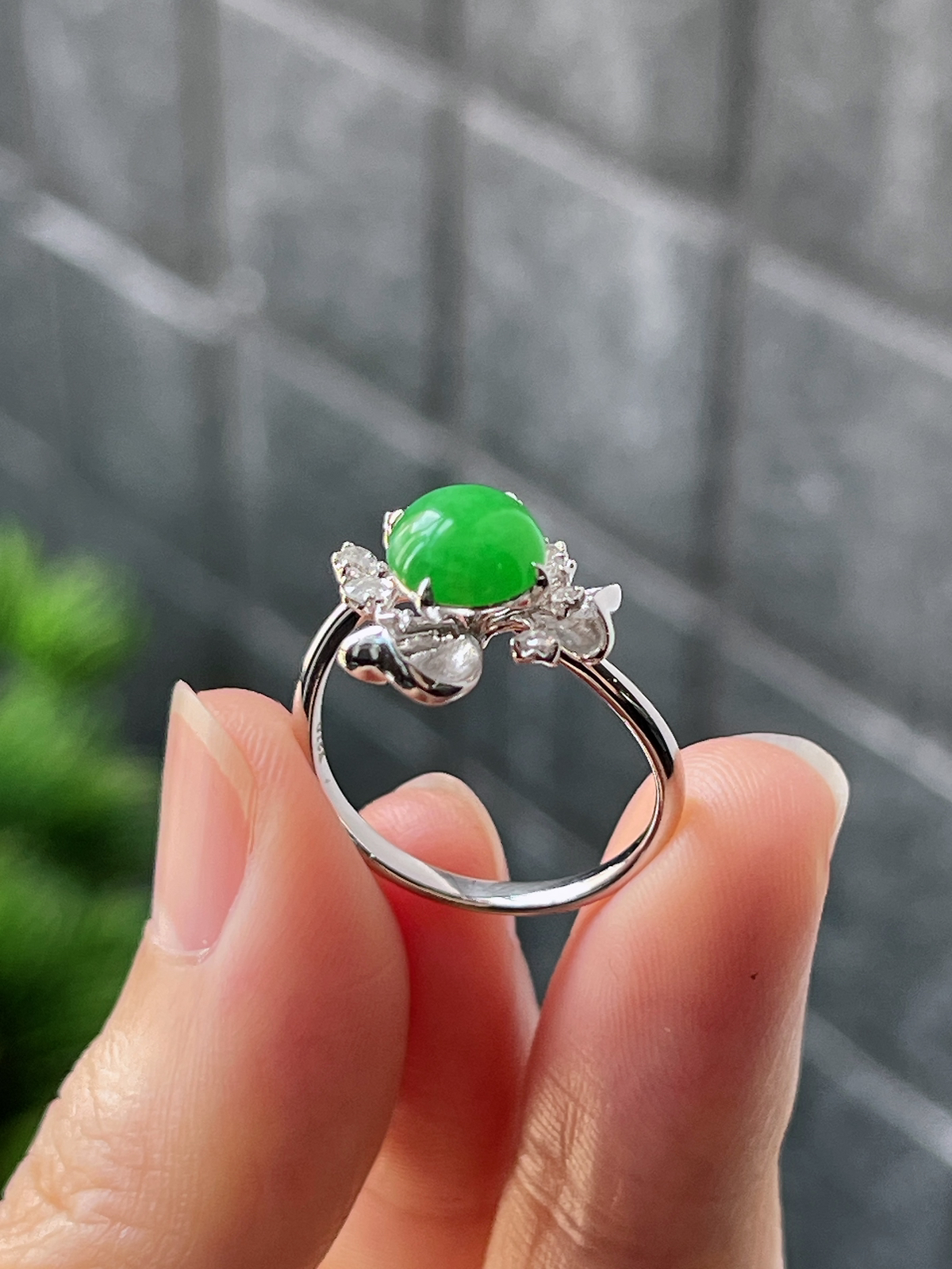 18k翡翠冰糯绿色花朵特色戒指