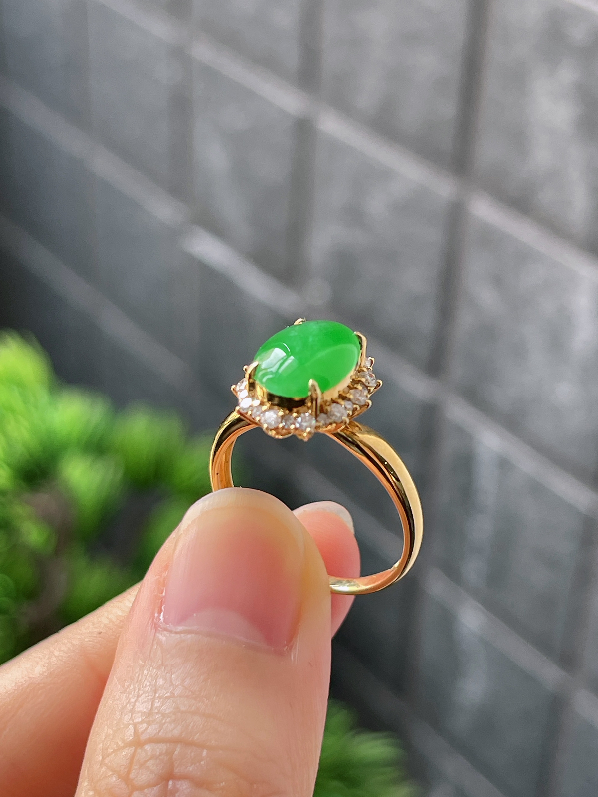 18k翡翠冰糯绿色戒指