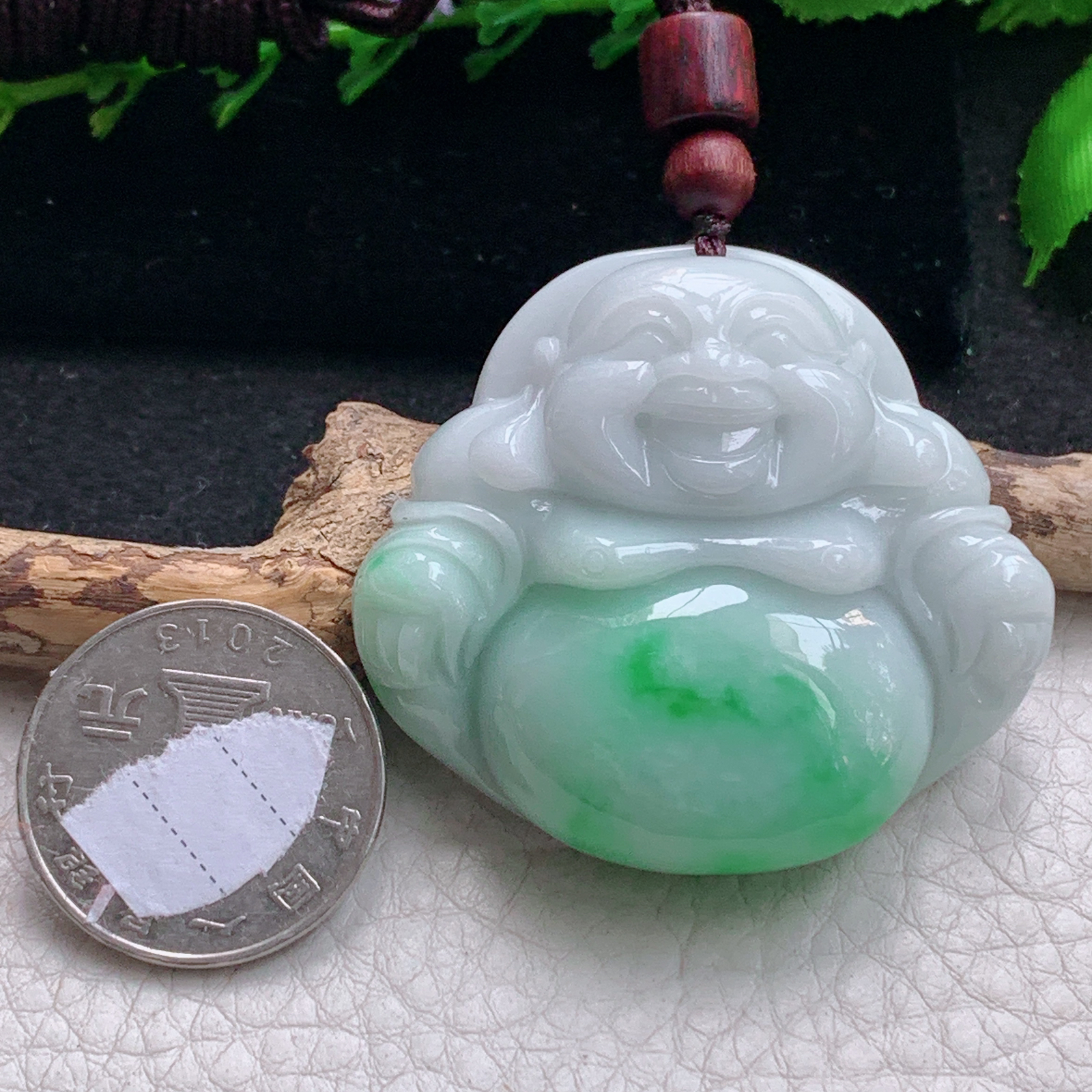 zen实拍44*48.2*13缅甸天然翡翠a货精雕飘阳绿佛公玉项坠 玉挂件