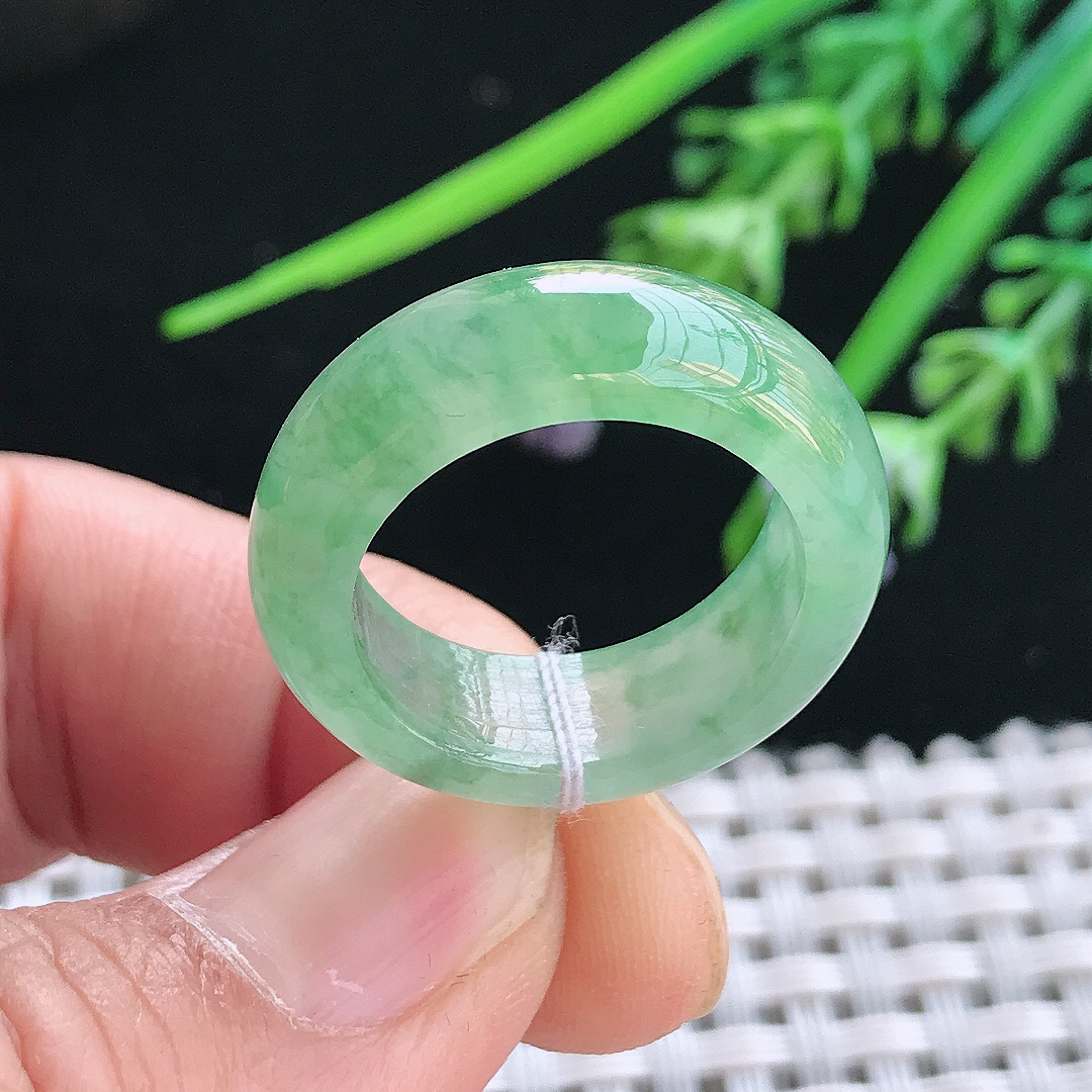 实拍A货翡翠18/7.6/4.2老坑冰透起胶冰晴绿指环戒指男女玉戒
