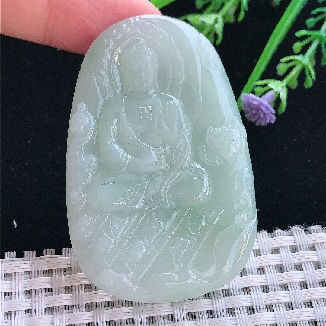 实拍A货翡翠60/39.7/6.5老坑冰润冰晴底阿弥陀佛吊坠翡翠挂件