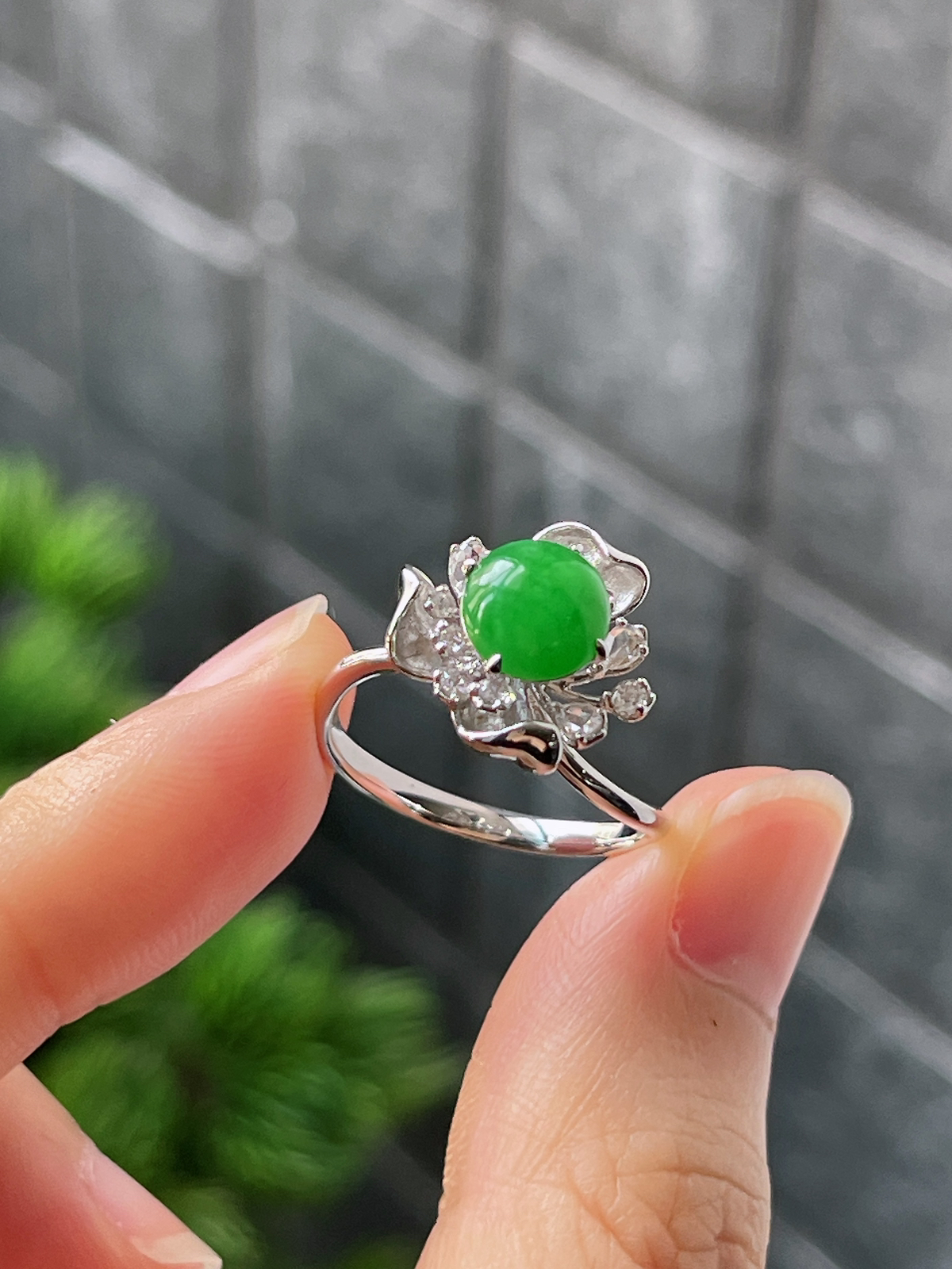 18k翡翠冰糯绿色花朵特色戒指