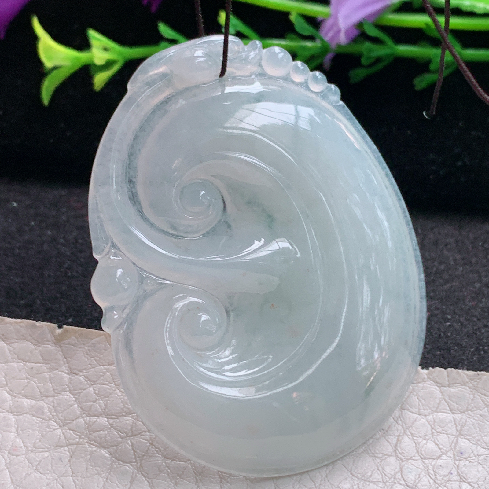 zen实拍55.8*43.3*6缅甸天然翡翠a货精雕清爽厚装大如意玉项坠 玉挂件