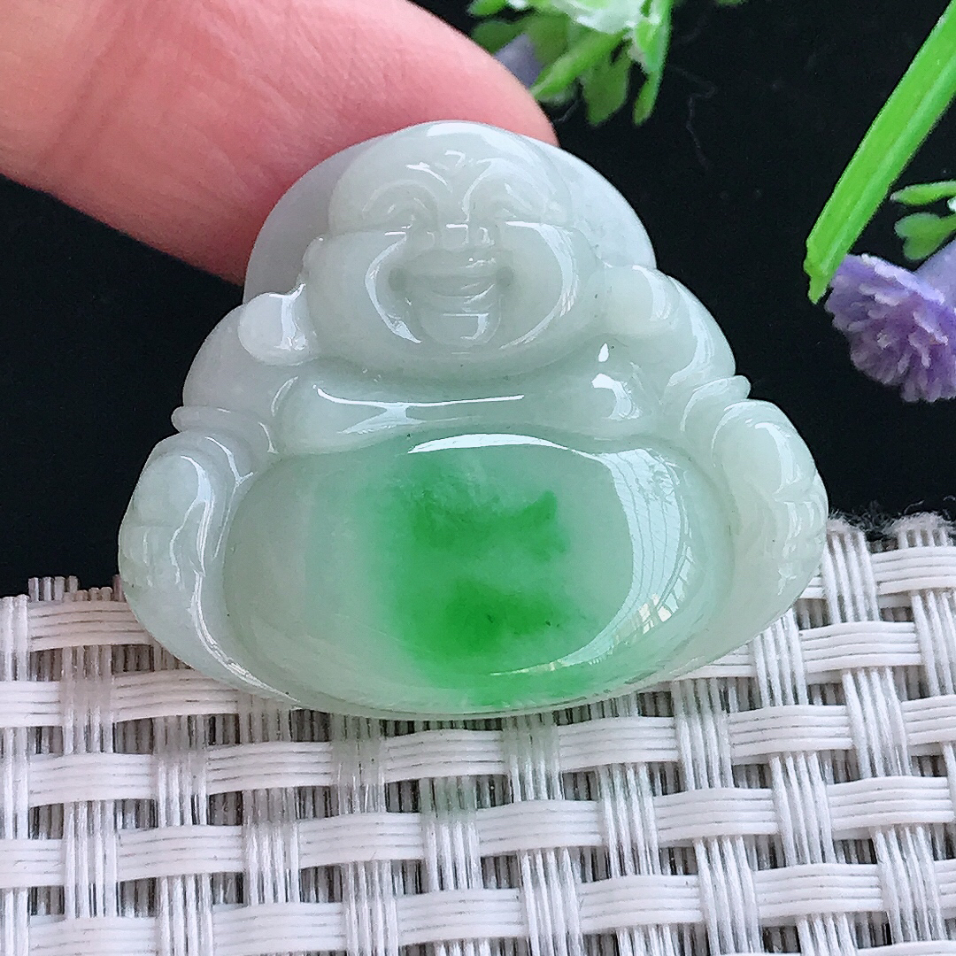 实拍A货翡翠29/33.6/6.8老坑精美飘阳绿佛公吊坠翡翠玉佛挂件