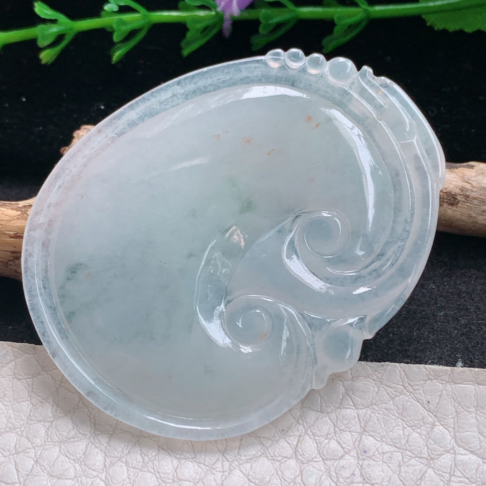 zen实拍55.8*43.3*6缅甸天然翡翠a货精雕清爽厚装大如意玉项坠 玉挂件